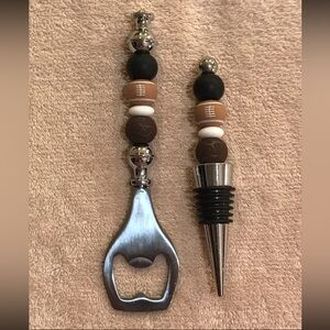 Beaded Football Bottle Opener and Wine Stopper